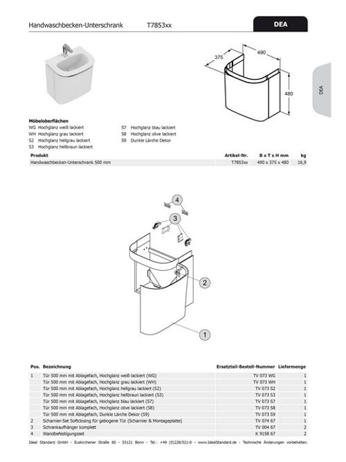 IS-Schranktuer-DEA-fuer-HWB-US-b500mm-mit-Ablage-Hgl-hellbraun-lackiert-TV073S3 gallery number 1